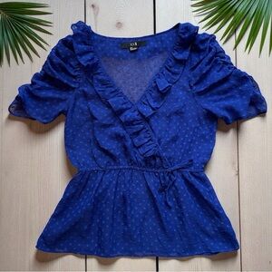 FOREVER 21 XXI Royal Blue Swiss Dot Wrap Blouse – Size S